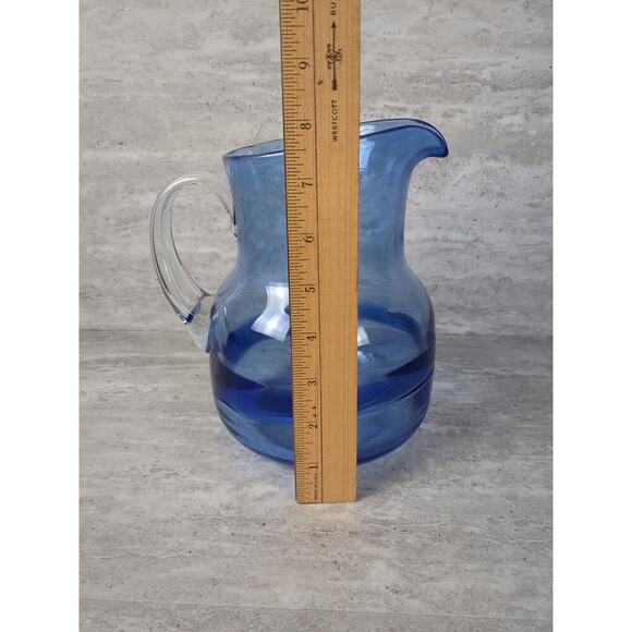 Glass Pitcher Jug Cobalt Blue‎ Clear Handle - Picture 6 of 8